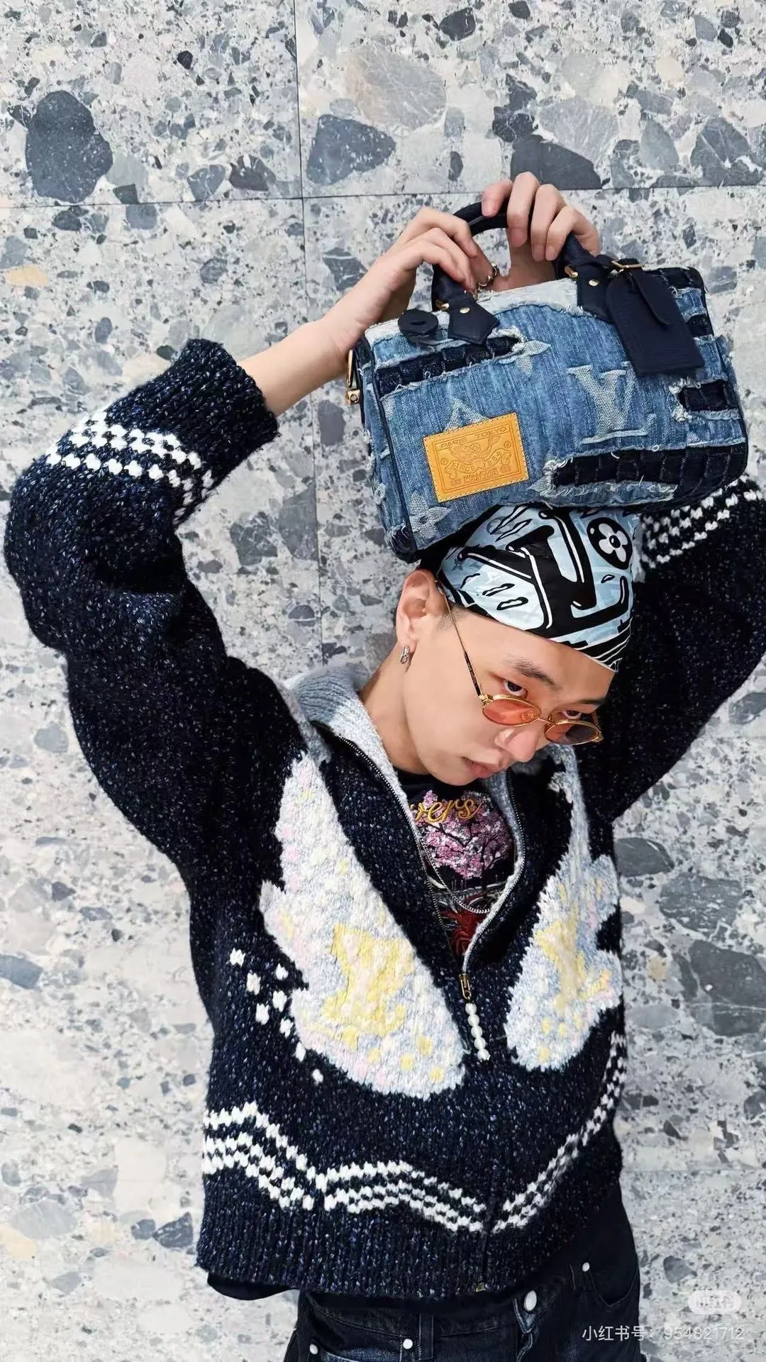 Louis Vuitton/Louis Vuitton 25Fw Nigo joint Pisces knitted jacket